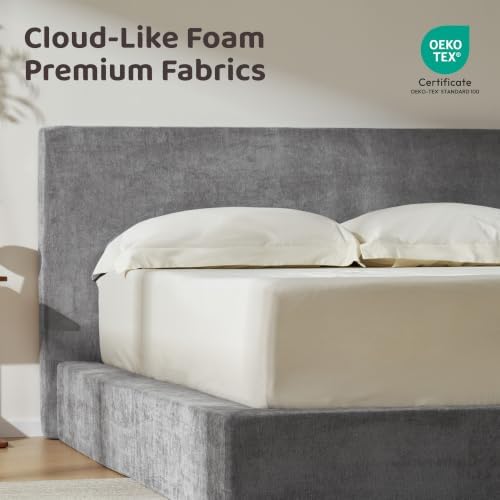 RECCI AirFrame Queen Upholstered Bed Frame with Plush Padded Headboard