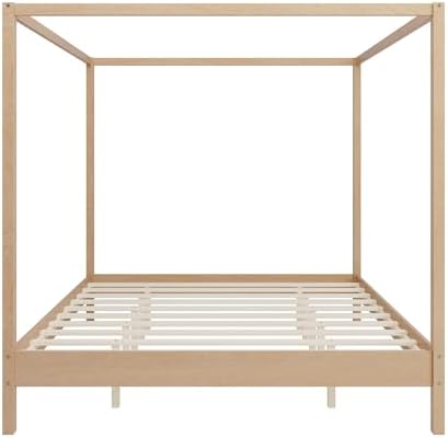 LUMISOL King Size Canopy Bed Frame, Solid Wood 4 Poster Canopy Platform Bed Frame with Slats and Support Legs, No Box Spring Needed, Easy Assembly, Natural