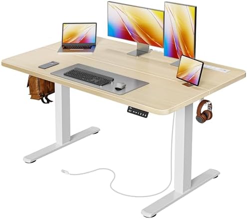 Huuger 47 X 24 Inch Electric Standing Desk with Power Outlets and USB-C Port, Height Adjustable Desk, Sit Stand Desk for Home Office, Computer & Gaming Desk with 3 Presets, Stable Steel Frame, Marple