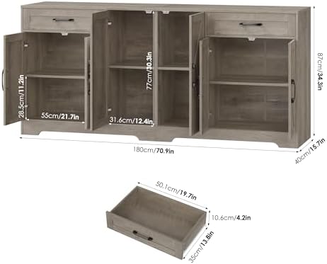 BOTLOG 71” Large Sideboard Buffet Cabinet with Storage