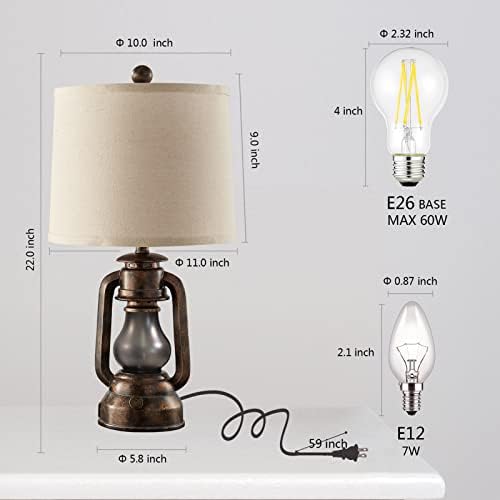 Farmhouse Lantern Table Lamps for Living Room Set of 2 with USB C+A