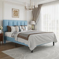 VECELO Queen Size Bed Frame with Upholstered Headboard, Light Blue