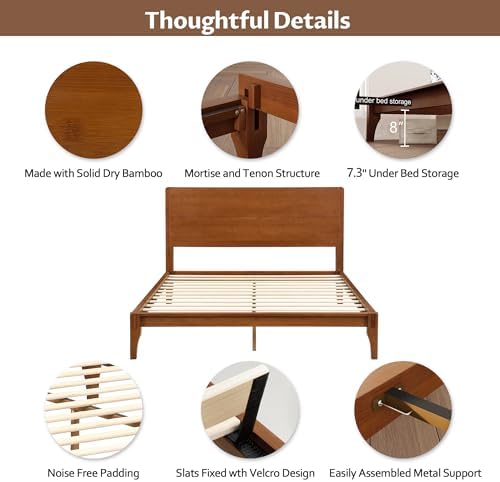 Merax King Size Bamboo Platform Bed Frame with Tall Headboard, Brown