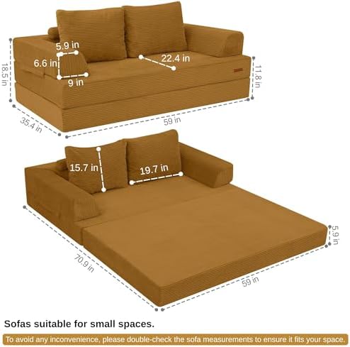 COMAX Convertible Futon Sofa Bed, 59" Folding Boneless Loveseat Small Couch