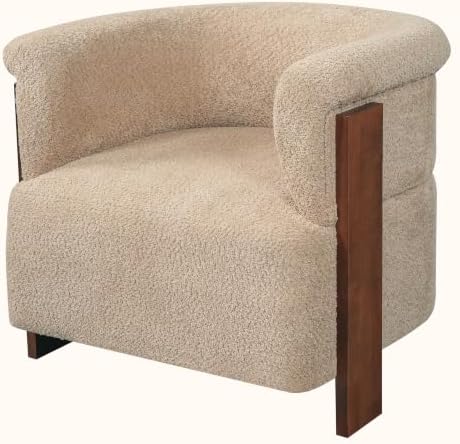 Merax 31.7" Mid-Century Boucle Fabric Barrel Accent Chair, Brown