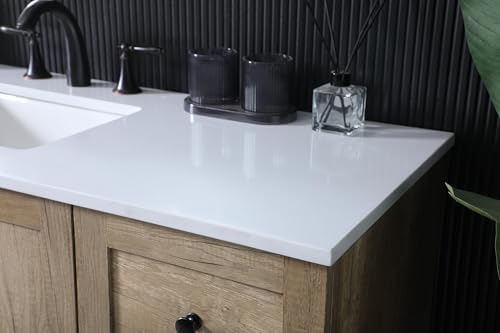 54" Pre-Assembled Bathroom Vanity with Sink, Engineered Wood, Ivory White Engineered Marble Countertop Attached, Single Rectangle Porcelain Sink, 7 Soft-Close Drawers, Natural Oak