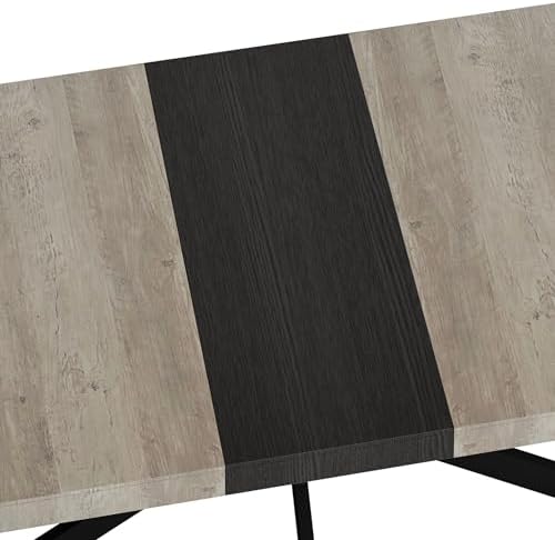 Extendable Dining Table for 4-6 People, 55" to 71" Expandable Table with Hidden Storage Drawer and Black Metal Base, Modern Rectangular Kitchen Dining Table, Grey & Black