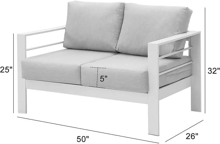 Aluminum Outdoor Sofa, White Patio Sofa, Patio Loveseat for Small Spaces