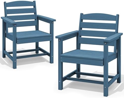 SERWALL Patio Dining Chair Set of 2,All Weather HDPE Dining Chair, Blue