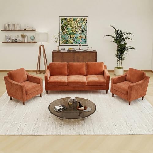 Kingfun Couch Set for Living Room, 3 Seater Chenille Sofa and Armchair