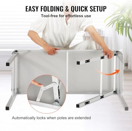 VEVOR Folding Portable Bar Table, Tradeshow Podium Table for Indoor, Outdoor, Party, Picnic, Exhibition, Includes Carrying Case, Storage Shelf and Black Skirt, 38.39" x 15.16" x 34.25"