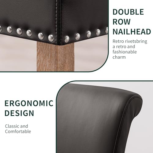 CHUN YI Dining Chairs Set of 2, Faux Leather Dining Room Chairs, Upholstered Modern Kitchen Parsons Chairs for Dining Room with Sturdy Wood Legs, Vintage Grey