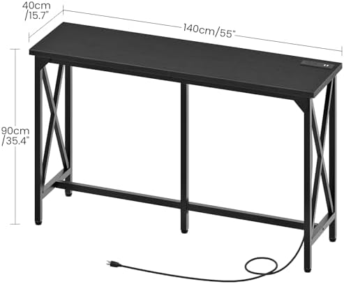 CHOEZON 55'' Bar Table, Kitchen Dining Table with Power Outlet and Footrest, Industrial Style, for Pub, Living Room, Rustic Brown and Black TBT09UBB