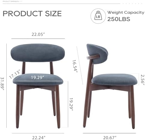 COLAMY Wooden Dining Chairs Set of 2, Modern Fabric Upholstered Dining Room Chair, Farmhouse Kitchen Side Chairs with Foot Pegs, Blue