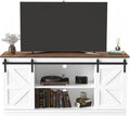 JUMMICO TV Stand for 65 Inch TV, Sliding Barn Doors, White