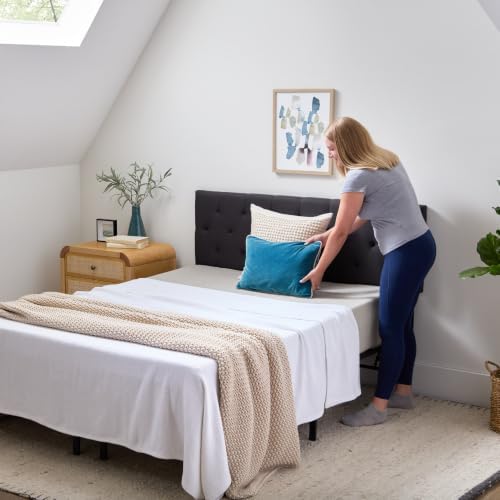 Lucid Mid-Rise Upholstered Headboard - Diamond Tufted - Padded Polyester - Adjustable Height from 34” to 46” - Easy Assembly - Bed Frame or Wall Mount - Sturdy - Charcoal - Queen Size