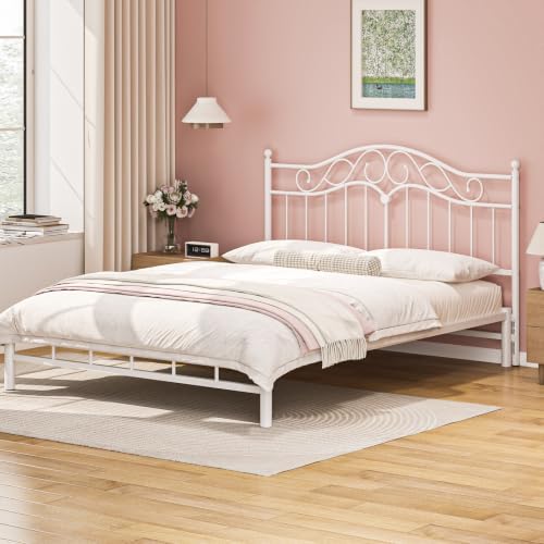 Weehom King Size Headboard Only, Vintage Metal Headboard for King Bed White