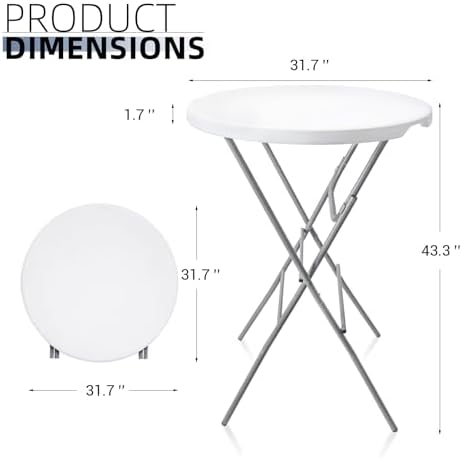 Byliable 32in Cocktail Folding Table, Round High Top Bar Table, White