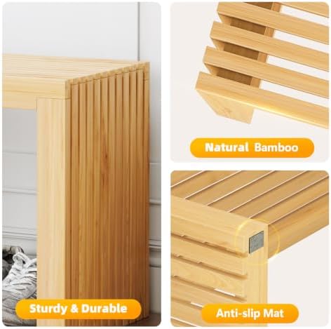 Bamboo Dining Bench, 18'' Slatted Design Entryway Bench, Natural