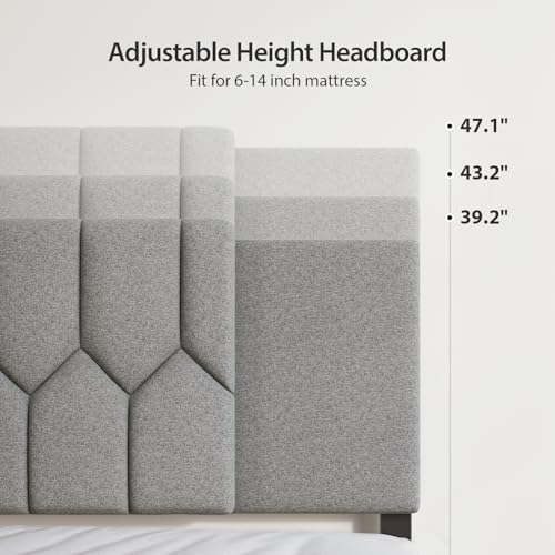 Upholstered Tufted Headboard, 3 in 1 Headboard for Full/Queen/King Size Bed, Height & Width Adjustable Head Boards, Attach Frame, Study & Comfortable, Ideal for Bedroom, Dorm, Guest Room, Grey