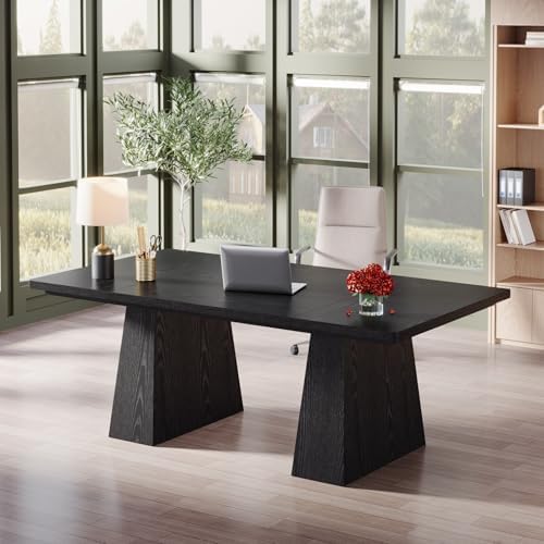 Tribesigns 63-Inch Executive Desk, Large Office Computer Desk with Double Pedestal, Modern Simple Workstations Writing Table Conference Table Business Furniture for Home Office, Black