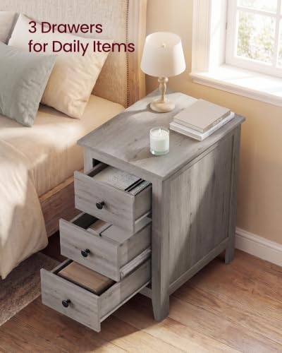VASAGLE Side End Table with 3 Storage Drawers, Nightstand Farmhouse