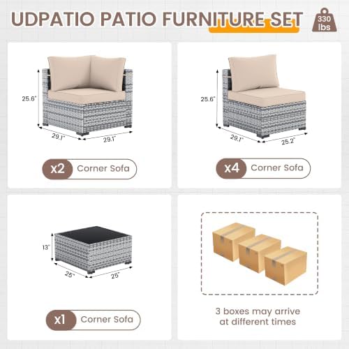 UDPATIO Outdoor Patio Furniture Set 7 Pcs Wicker Sectional Sofa Beige