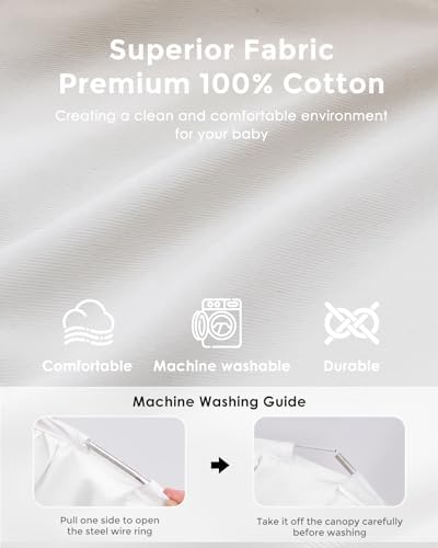 Large Bed Canopy with Star Lights, Double Layer Canopy for Bed, Princess Play Tent for Girls Room, Breathable Canopy Bed Curtain for Children Reading Nook, Machine Washable Canopy, 40''x106'', White