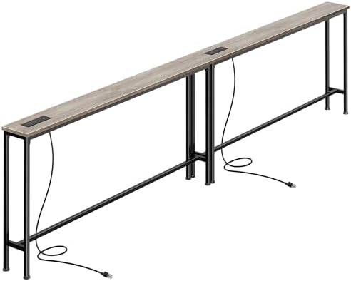 SUPERJARE 110.2 inch Narrow Behind Couch Table with Charging Stations