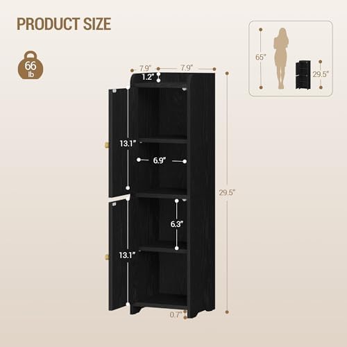 Hzuaneri Bathroom Storage Cabinet, Small Corner Floor Cabinet with 2 Doors | Narrow Toilet Paper Cabinets with Adjustable Shelf, Bathroom Organizer for Small Spaces, 7.9"D x 7.9"W x 29.5"H Rattan Black