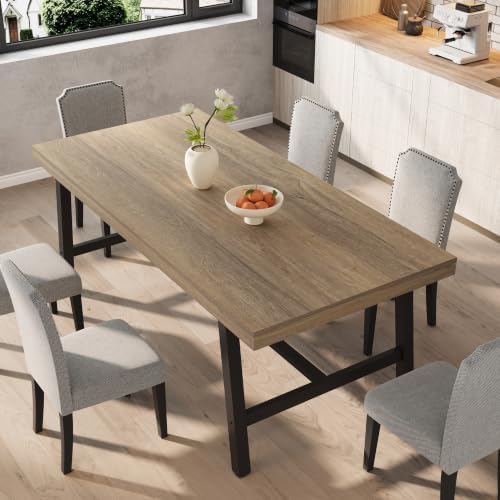 Garvee 71" Sturdy Kitchen Table, Farmhouse Dining Table, Rustic Pear