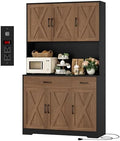 HOSTACK 71"H Kitchen Pantry Storage Cabinet, Farmhouse Hutch Cabinet, Brown