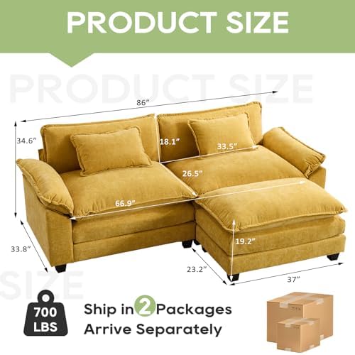 Oprisen 86" Modular Sectional Sofa, Comfy Deep Cloud Couch with Ottoman