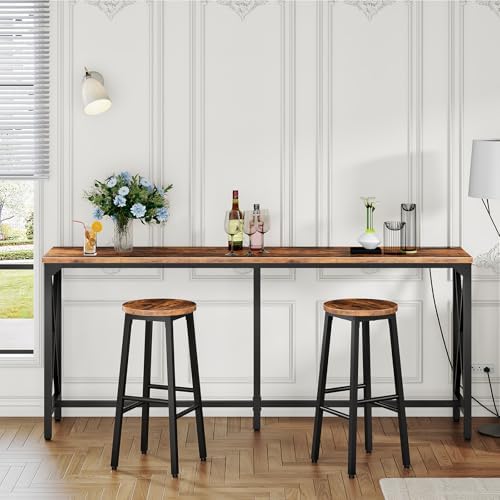 CHOEZON 70.9'' Bar Table, Kitchen Dining Table with Power Outlet and Footrest, Industrial Style, for Pub, Living Room, Rustic Brown and Black TBT08UBF