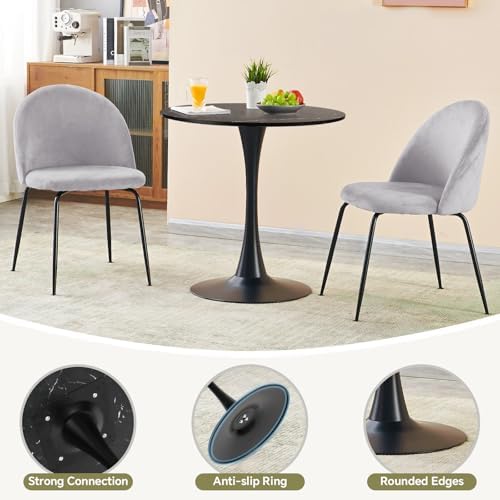 27.5" Tulip Round Dining Table with Metal Pedestal Marble Bk