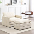 ROWHY 41'' Single Armchair with Ottoman, Modern Corduroy Cloud Couch with Convertible Chaise, Upholstered Sofa Set for Living Room, Beige