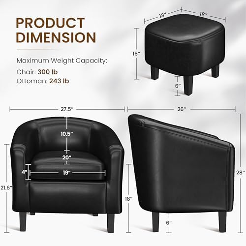 Yaheetech Accent Chairs with Ottoman, Faux Leather Set of 2, Black