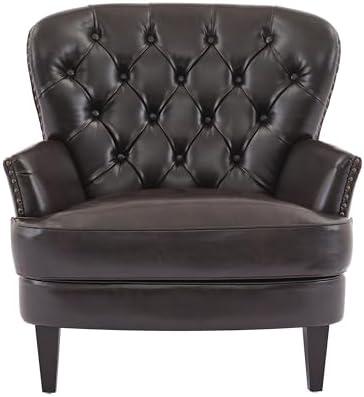 Christopher Knight Home Tafton Tufted Leather Club Chair, Brown 35D x 33.5W x 34.5H in