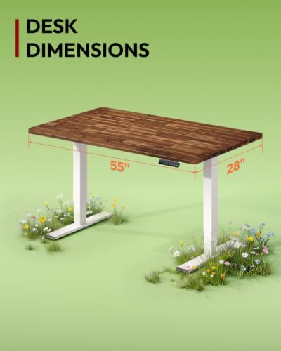 SANODESK Solid Acacia Wood Standing Desk Dual Motor 55.1"x27.6" Brown/White