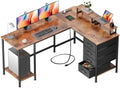 Korfile 59 inch L Shaped Computer Desk with Power Outlets, Rustic Brown