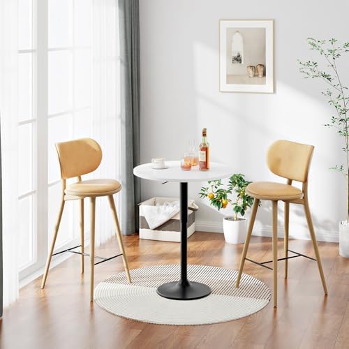 HOOBRO Bar Table, Height-Adjustable Round Pub Table 27-35.4 Inches with Sturdy Base, Modern Style, Easy to Assemble, Suitable for Small Space, White BW58BT01G1