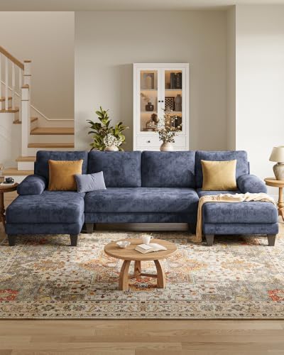 U-Shaped Sectional Couches for Living Room | 112 Inch Modern Sectional Couch | Chenille Sofa with Double Chaise for Apartment Dark Blue