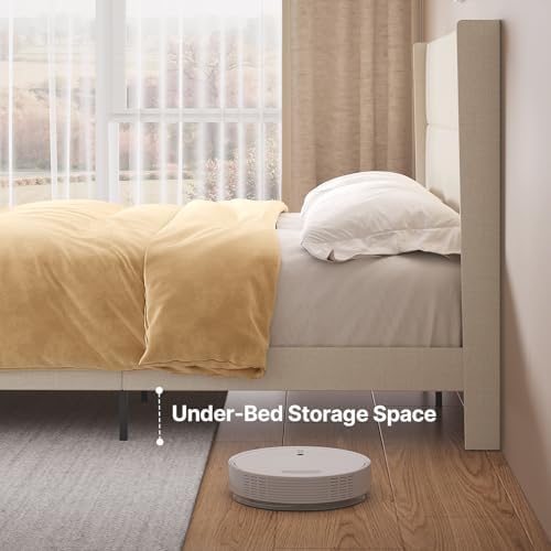 Gizoon King Bed Frame with Wingback Headboard, Upholstered Platform Bed