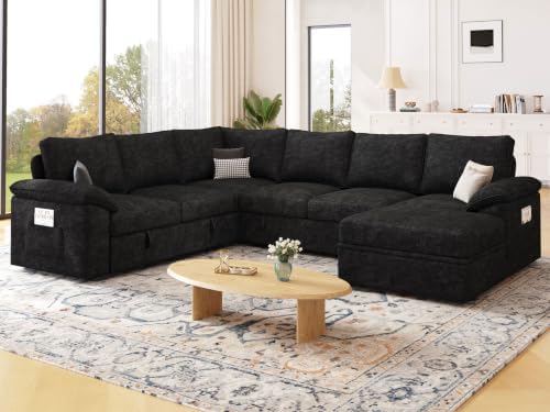 106'' Modular Sectional Sofa with Pull Out Bed, Sleeper Sofa, Black