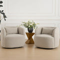 KINWELL 34" W Sherpa Swivel Barrel Chairs with Pillow Set of 2, Taupe Grey