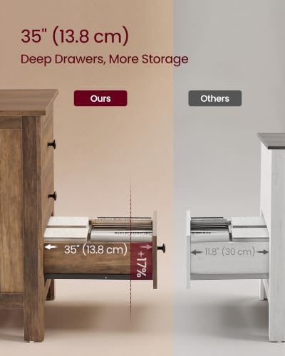 VASAGLE Side End Table with 3 Storage Drawers, Nightstand Farmhouse