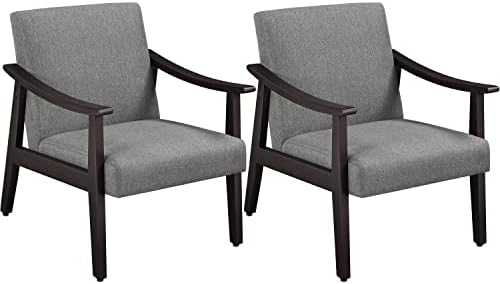 Yaheetech Accent Chairs Set of 2, Mid-Century Linen Fabric, Dark Gray