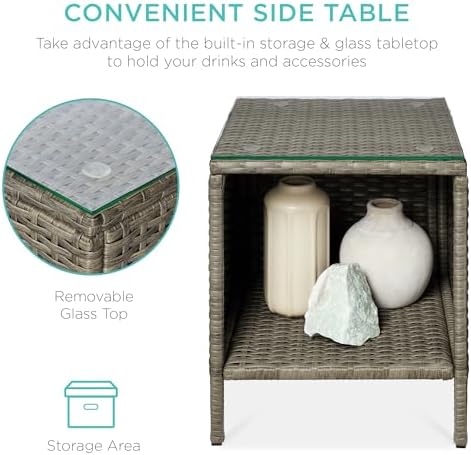 Best Choice Products 3-Piece Outdoor Wicker Conversation Bistro Set, Space Saving Patio Furniture for Garden w/Side Table - Taupe/White Sand