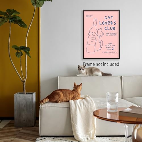 OMANI Cute Cat Alcohol Bottle Wall Art Funky Pink and Blue Aesthetic Poster Cat Lovers Club Canvas Prints Bar Cart Wall Decor for Home Bar Kitchen Bedroom 16x24 inch Unframed