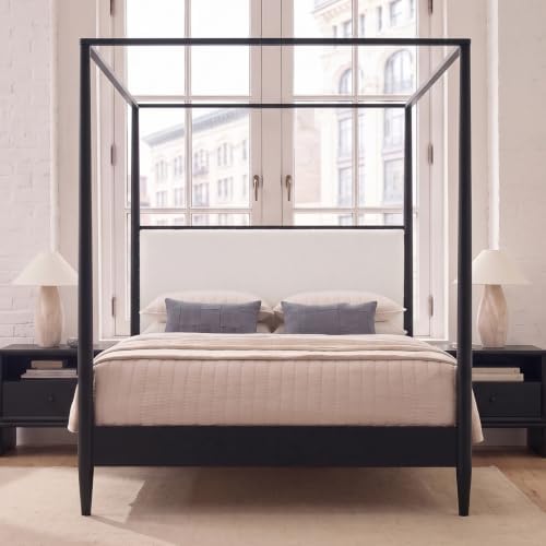 King Size Wood Canopy Bed Frame, Black Vintage Four-Posters Platform Beds